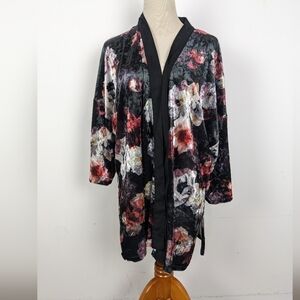 Suzy Shier Floral Velvet Burnout Kimono Size Small Medium